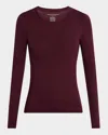 Majestic Soft Touch Flat-edge Long-sleeve Crewneck Top In Red