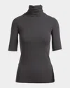 Majestic Soft Touch Half-sleeve Turtleneck In Anthracite
