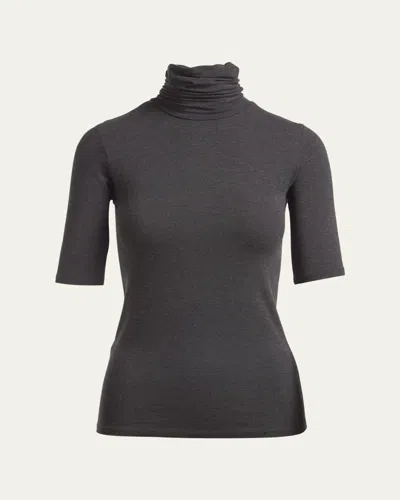 Majestic Soft Touch Half-sleeve Turtleneck In Anthracite