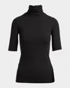 Majestic Soft Touch Elbow-sleeve Turtleneck In Black