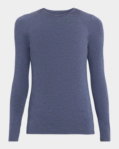 Majestic Soft Touch Long-sleeve Crewneck T-shirt In Blue