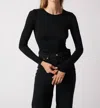 Majestic Hand Dyed Longsleeve Crew With Back Pleat In Black In Noir