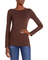 Majestic Soft Touch Flat-edge Long-sleeve Crewneck Top In Coffee