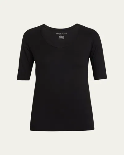 Majestic Soft Touch Long-sleeve Scoop-neck Tee In Black