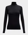Majestic Cotton-cashmere Long Sleeve Turtleneck Top In Black