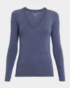 Majestic Soft Touch Long-sleeve V-neck T-shirt In Blue