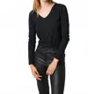 Majestic Soft Touch Long Sleeve V-neck Top In Noir In Black