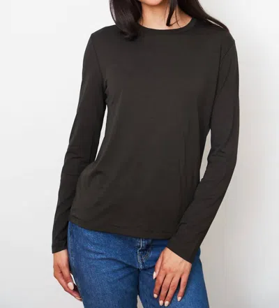 Majestic Soft Touch L/s Semi Relaxed Crew Tee In Coffee In Brown