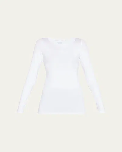 Majestic Soft Touch Marrow-edge Long-sleeve Top In White