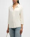 Majestic Soft Touch Metallic Button-front Shirt With Side Slits In Blanc