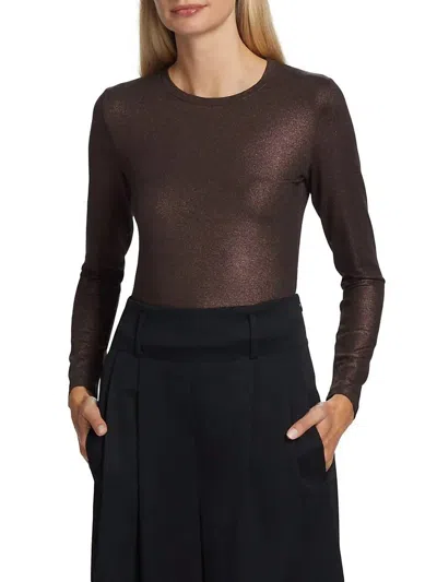 Majestic Soft Touch Metallic Crewneck Top In Metal Aubergine In Brown