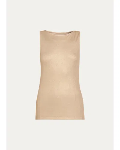 Majestic Soft Touch Metallic Knit Tank Top In Coffee Latte
