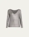 Majestic Soft Touch Metallic Long-sleeve V-back T-shirt In Anthracite Chine