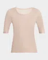 Majestic Soft Touch Metallic Ribbed Top In Sand
