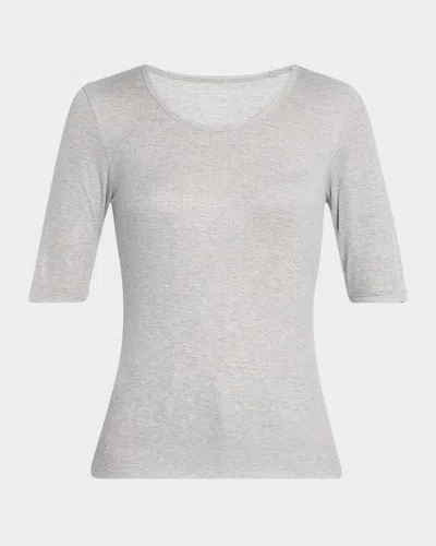 Majestic Soft Touch Metallic Ribbed Top In Gray