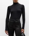 Majestic Cotton-cashmere Long Sleeve Turtleneck Top In Black