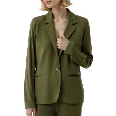 Majestic Soft Touch One Button Blazer In Army Green