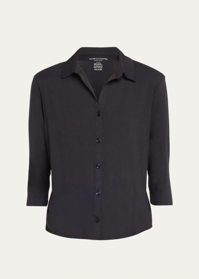 Majestic Soft Touch Semi-relaxed Button-front Shirt In 003 Marine
