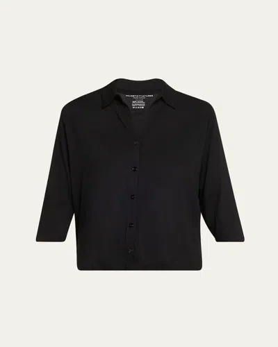 Majestic Soft Touch Semi-relaxed Button-front Shirt In Black