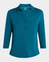 Majestic Soft Touch Semi-relaxed Button-front Shirt In Bleu