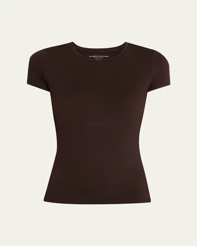Majestic Soft Touch Short-sleeve Crewneck T-shirt In Coffee