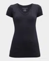 Majestic Soft Touch Short-sleeve V-neck Tee In Black