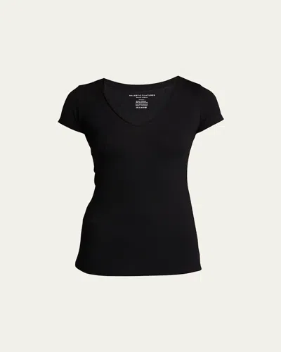 Majestic Soft Touch Short-sleeve V-neck Top In Multicolor