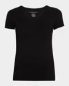 Majestic Soft Touch Short-sleeve V-neck Top In Black