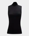 Majestic Soft Touch Viscose Sleeveless Turtleneck Top In Black