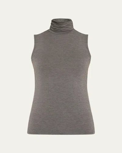 Majestic Soft Touch Sleeveless Stretch Turtleneck In Flannelle