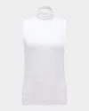 Majestic Soft Touch Viscose Sleeveless Turtleneck Top In White