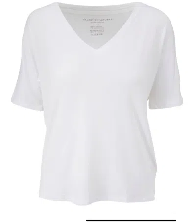 Majestic Soft Touch V-neck Tee In Blanc In White