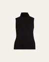 Majestic Soft Touch Viscose Sleeveless Turtleneck Top In Black