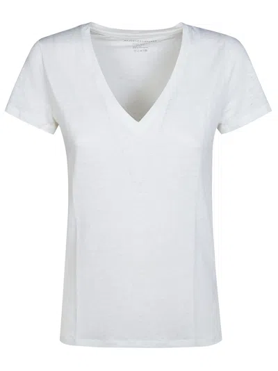 Majestic Soft V-neck Mini T-shirt For Women In Bianco