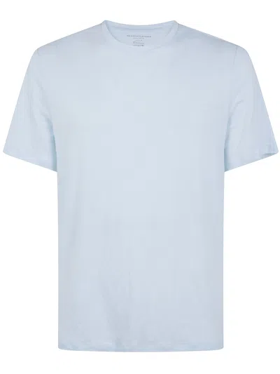 Majestic Solid Color Short Sleeves Round Neck Sweater In Blue