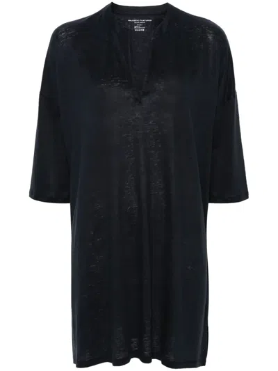 Majestic Linen Blend Tunic Dress In Blue