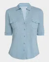 Majestic Stretch Linen 3/4-sleeve Pocket Shirt In Ocean