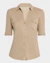 Majestic Stretch Linen 3/4-sleeve Pocket Shirt In Brown