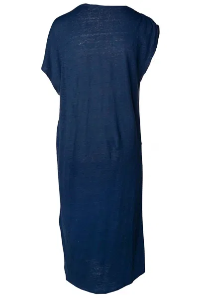 Majestic Stretch Linen Boatneck Sheath Dress In Blue Taormina In Multi