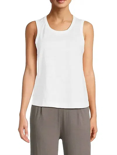 Majestic Stretch Linen Crewneck Tank In Blanc In White