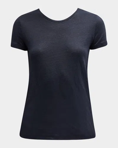 Majestic Stretch Linen Crewneck Tee In Noir