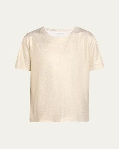 Majestic Stretch Linen Metallic Semi Relaxed Crewneck Top In Gold