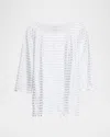 Majestic Metallic Striped Boat Neck Top In Silver