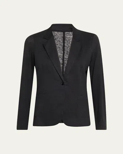 Majestic Stretch Linen One-button Blazer In Black