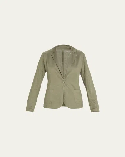 Majestic Stretch Linen One-button Blazer In Green