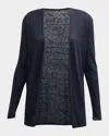Majestic Stretch Linen Open-front Cardigan In Noir