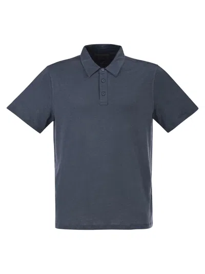 Majestic Stretch Linen Polo Shirt With Button Placket In Blue