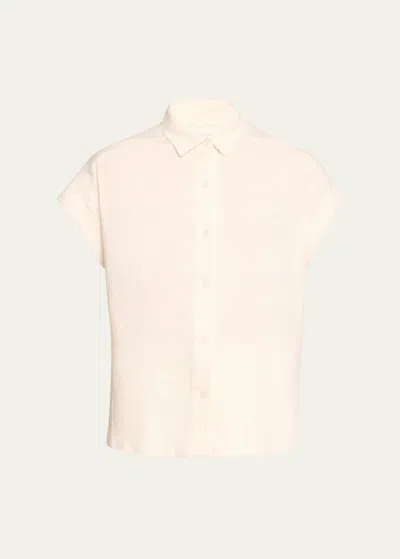 Majestic Stretch Linen Short-sleeve Shirt With Rolled Cuffs In 104 Cream