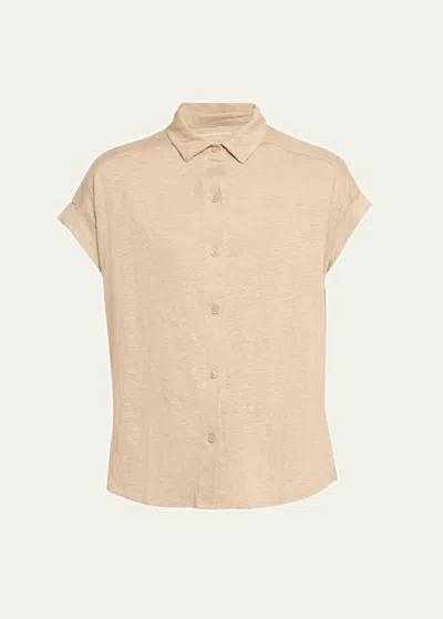 Majestic Stretch Linen Short-sleeve Shirt With Rolled Cuffs In Neutral