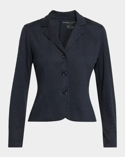 Majestic Stretch Linen Single-breasted Blazer In Black